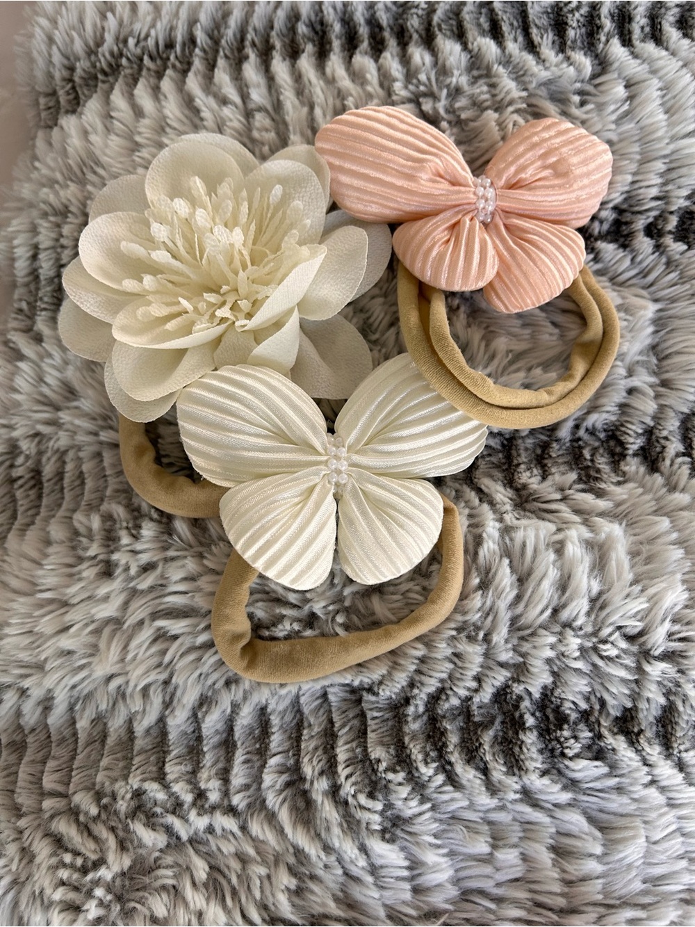 Floral Butterfly Elastic Hair Ties - Cream & Light Pink